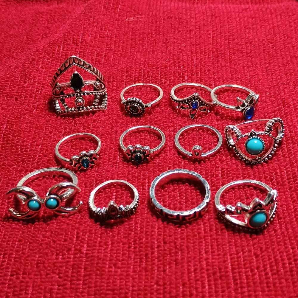 Turquoise and Silver Women's Ring Set